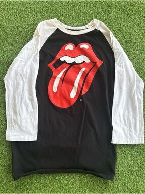 the Rolling Stones Kids Black Raglan Tee with Red Tongue Graphic